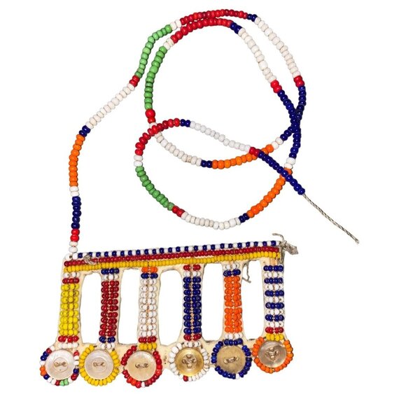 Necklace Pendant Bead Leather Button Handmade Seed - Picture 1 of 3